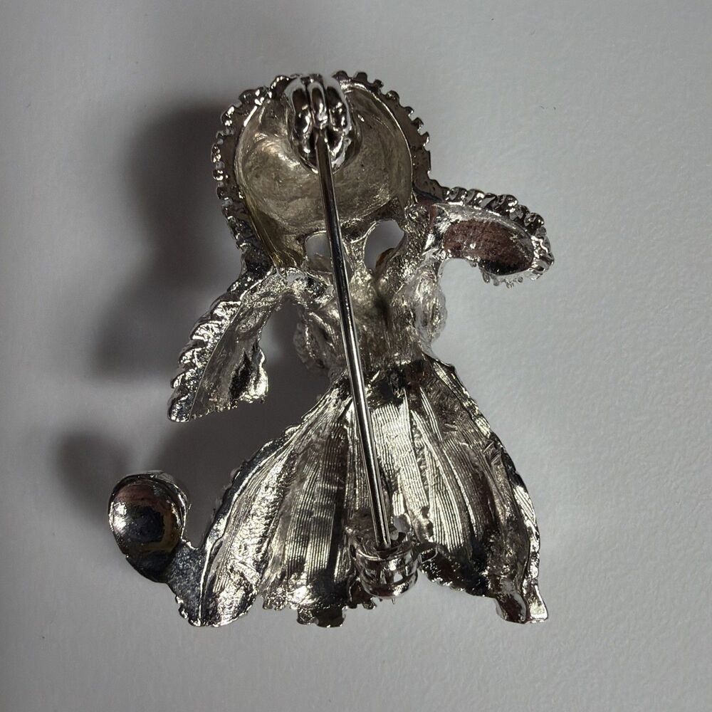 2 Vintage Estate Poodle Dog Brooch Pins Copper And Silver Tone Rhinestone Eyes - Picture 7 of 8